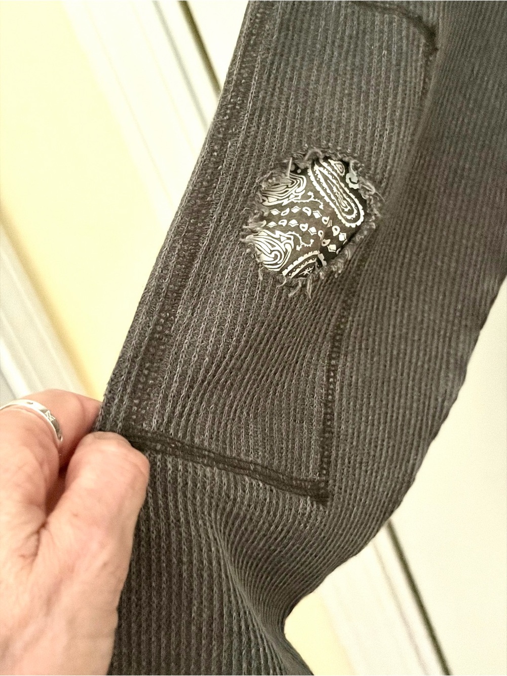 We The Free Grey with white accents Ribbed Henley with Bandana Trim - Picture 5 of 7